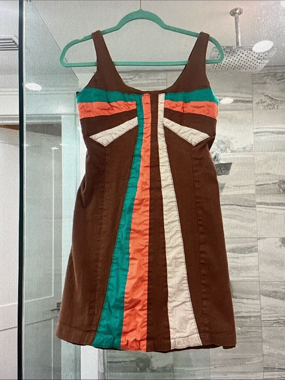 Brown Colorblock Tank Dress with Turquoise & Coral Accents